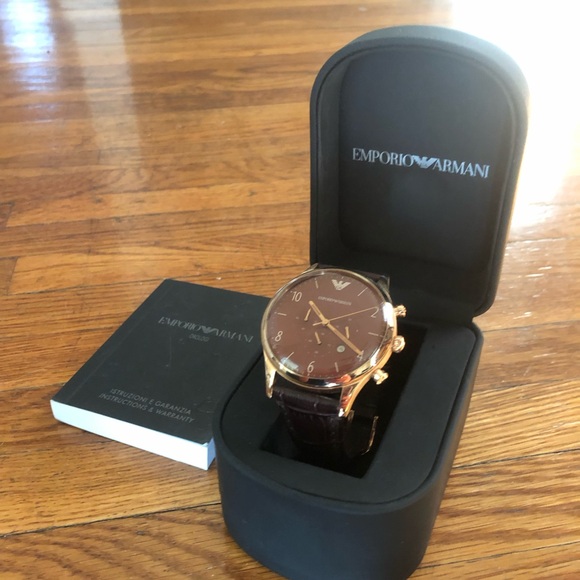 Emporio Armani Classic Chronograph Burgundy Dial Leather Strap Watch for Men - Picture 5 of 12